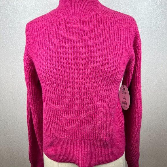 Scoop Women's Shaker Stitch Turtleneck Sweater Lightweight  In Pink Size XS - Picture 4 of 9